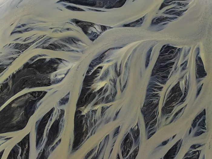Gerahmter Druck : Fluss, Flusslauf, Flussdelta
