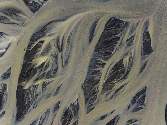 Gerahmter Druck : Flusslauf in Süd-Iceland, Luftbild Gerahmter Druck : Flusslauf in Süd-Iceland, Luftbild