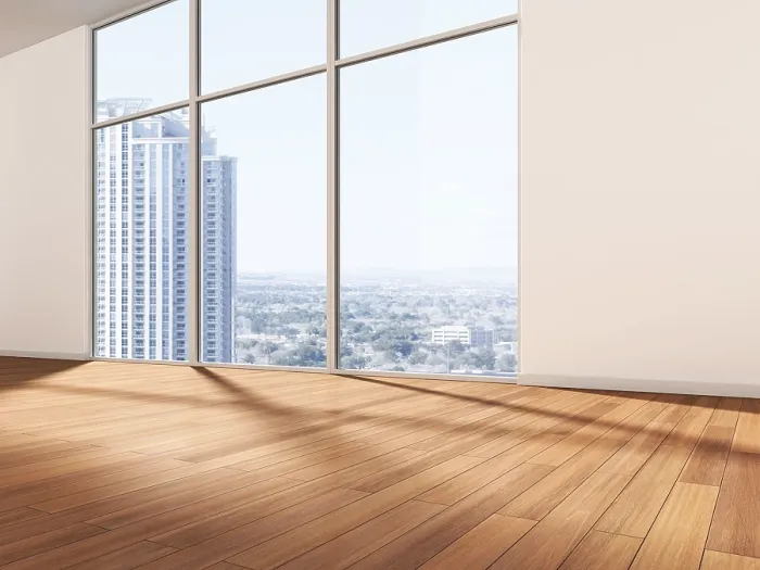 Gerahmter Druck : Leeres Zimmer vor einem Skyline. Gerahmter Druck : Leeres Zimmer vor einem Skyline.