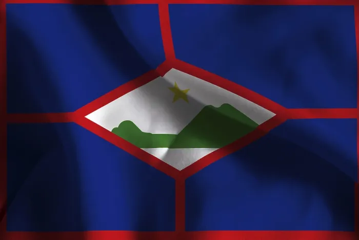 Gerahmter Druck : Ein gefaltetes Stoffbanner von Sint Eustatius. Gerahmter Druck : Ein gefaltetes Stoffbanner von Sint Eustatius.
