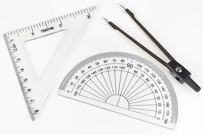Gerahmter Druck : Maßstab, Goniometer, Kompass Gerahmter Druck : Maßstab, Goniometer, Kompass