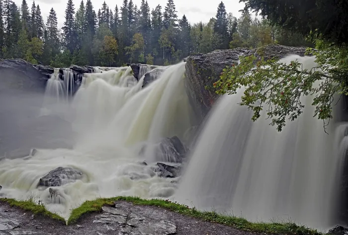 Gerahmter Druck : Ein rasender Wasserfall in einem Wald. Gerahmter Druck : Ein rasender Wasserfall in einem Wald.