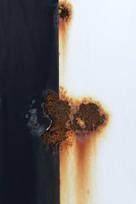 Gerahmter Druck : Rostflecken auf einer Metallplatte, Rost. Gerahmter Druck : Rostflecken auf einer Metallplatte, Rost.