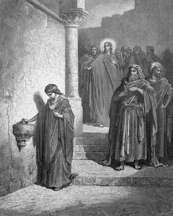 Gerahmter Druck : Das Opfer der armen Witwe. Gerahmter Druck : Das Opfer der armen Witwe.