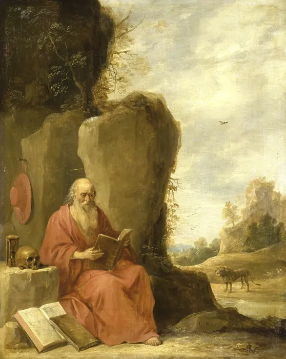 Gerahmter Druck : Heiliger Hieronymus im Wüstensand (ca) Gerahmter Druck : Heiliger Hieronymus im Wüstensand (ca)