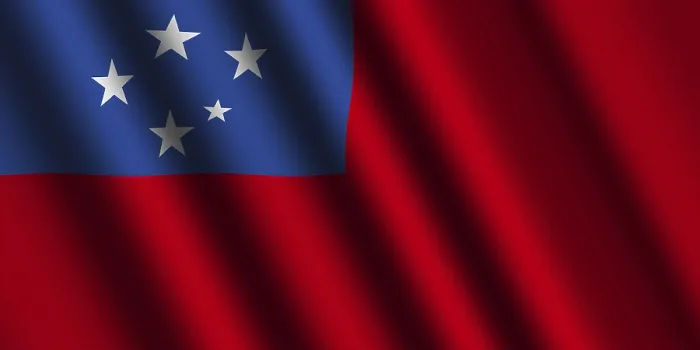 Gerahmter Druck : Das samoanische Flagge weht im Wind. Gerahmter Druck : Das samoanische Flagge weht im Wind.