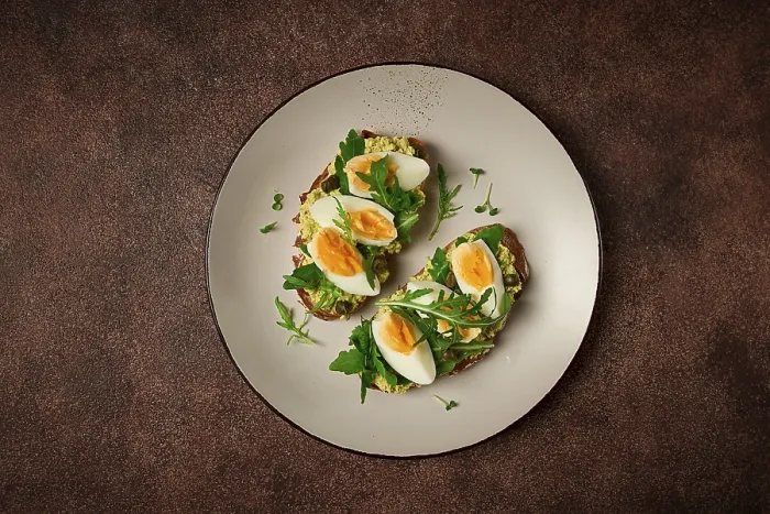 Gerahmter Druck : Sandwich mit püriertem Avocado, gekochtem Ei. Gerahmter Druck : Sandwich mit püriertem Avocado, gekochtem Ei.