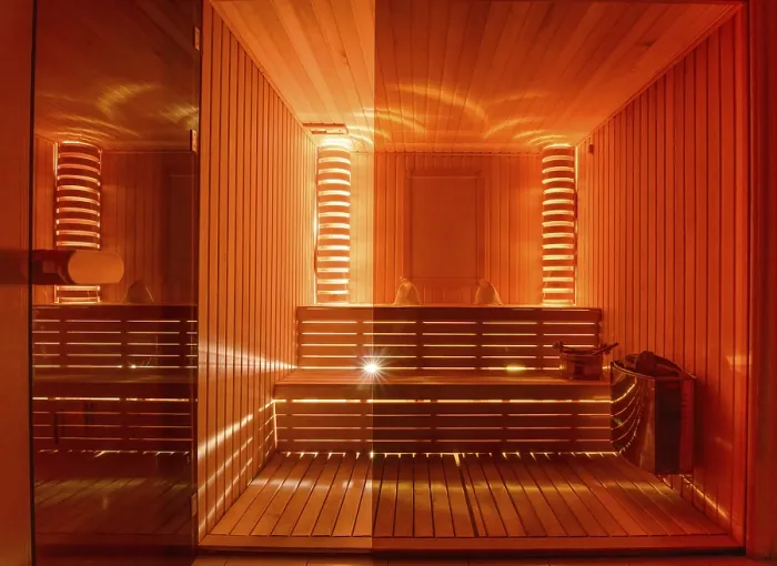Gerahmter Druck : Das Saunazimmer im Wellnesskomplex. Gerahmter Druck : Das Saunazimmer im Wellnesskomplex.
