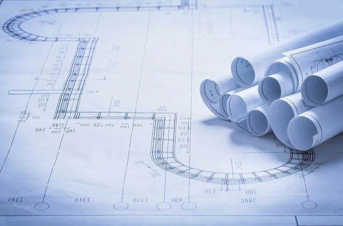 Gerahmter Druck : Architekturblauprint-Rollensatz Baukonzept