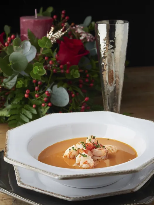 Gerahmter Druck : Garnelenbisque mit Garnelen. Gerahmter Druck : Garnelenbisque mit Garnelen.