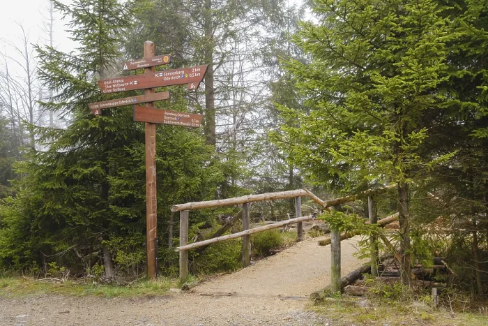 Gerahmter Druck : Schild am Oderteich in Nebel, Harz Nationalpark, Niedersachsen Gerahmter Druck : Schild am Oderteich in Nebel, Harz Nationalpark, Niedersachsen