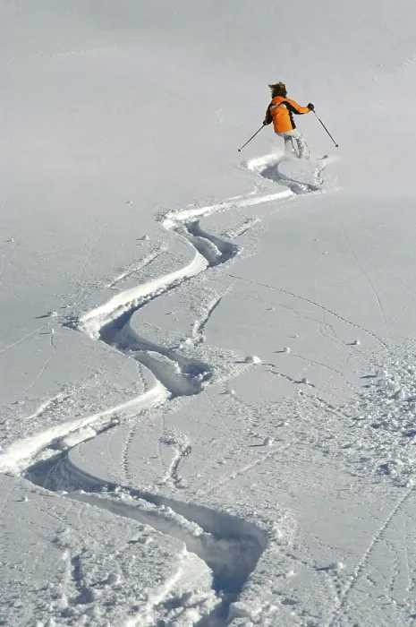 Gerahmter Druck : Ski fahren in tiefem Schnee. Gerahmter Druck : Ski fahren in tiefem Schnee.