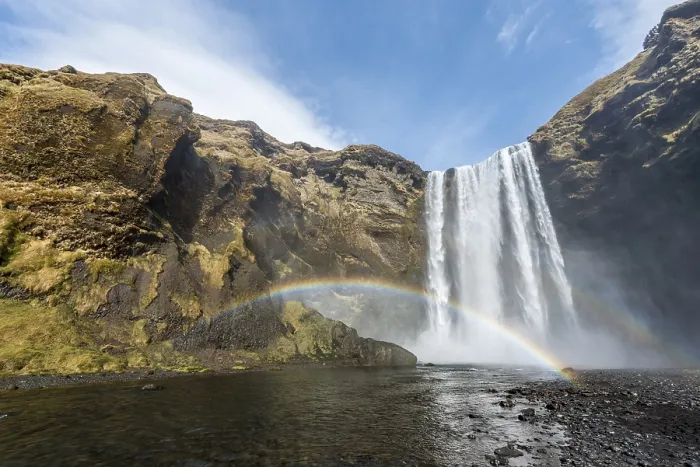 Gerahmter Druck : Skógafoss-Wasserfall, Regenbogen Gerahmter Druck : Skógafoss-Wasserfall, Regenbogen