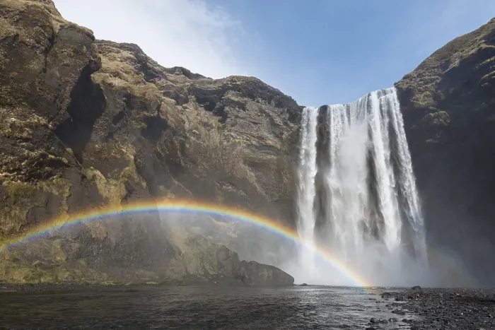 Gerahmter Druck : Schogfoss-Wasserfall, Regenbogen. Gerahmter Druck : Schogfoss-Wasserfall, Regenbogen.