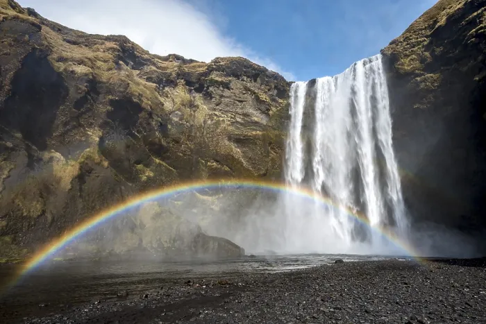 Gerahmter Druck : Skógafoss-Wasserfall, Regenbogen. Gerahmter Druck : Skógafoss-Wasserfall, Regenbogen.