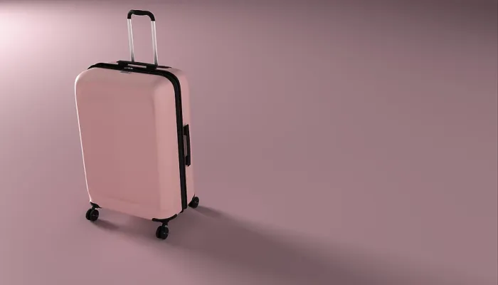 Gerahmter Druck : Ein moderner pinker Koffer in 3D-Ansicht von der Seite Gerahmter Druck : Ein moderner pinker Koffer in 3D-Ansicht von der Seite
