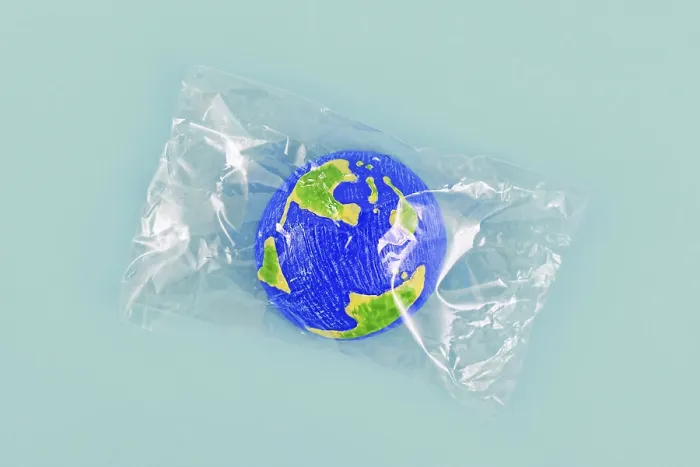 Gerahmter Druck : Modell der Erde in Plastik eingehüllt Gerahmter Druck : Modell der Erde in Plastik eingehüllt