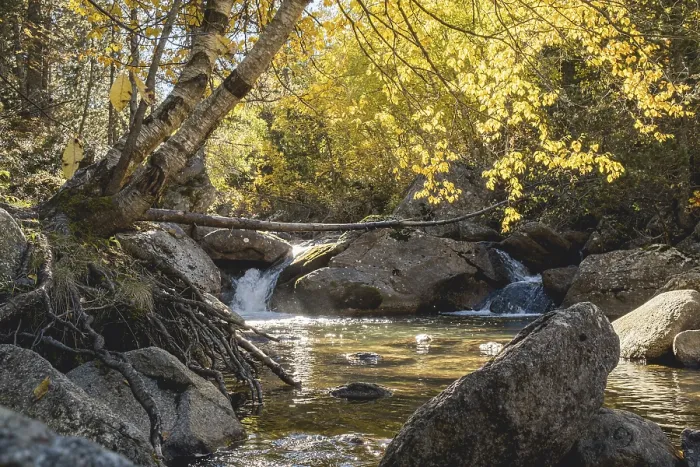 Gerahmter Druck : Kleiner Wasserfall, Praderas de Colomers