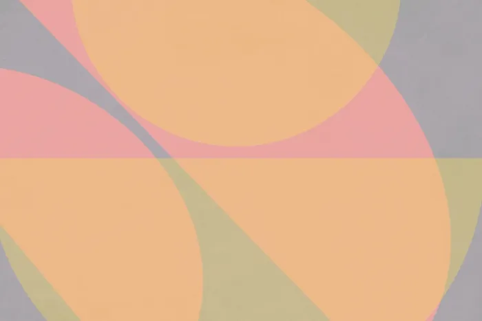 Gerahmter Druck : Abstrakte Komposition mit großen, überlappenden geometrischen Formen in warmen Tönen. Gerahmter Druck : Abstrakte Komposition mit großen, überlappenden geometrischen Formen in warmen Tönen.