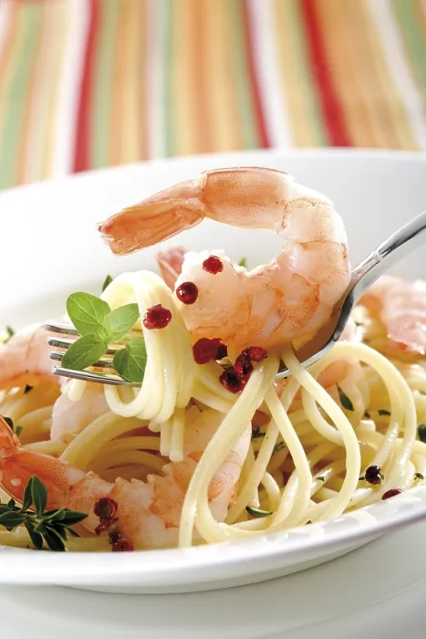 Gerahmter Druck : Spaghetti mit Scampi Gerahmter Druck : Spaghetti mit Scampi