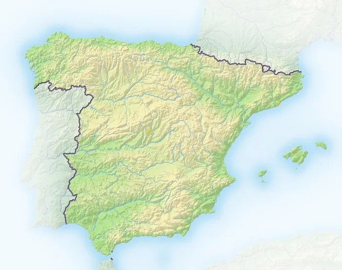 Gerahmter Druck : Spanien, Schattendachkarte. Gerahmter Druck : Spanien, Schattendachkarte.