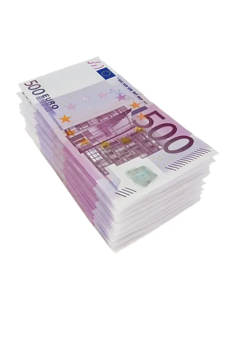 Gerahmter Druck : Ein Stapel von 500-Euro-Scheinen, Studio. Gerahmter Druck : Ein Stapel von 500-Euro-Scheinen, Studio.