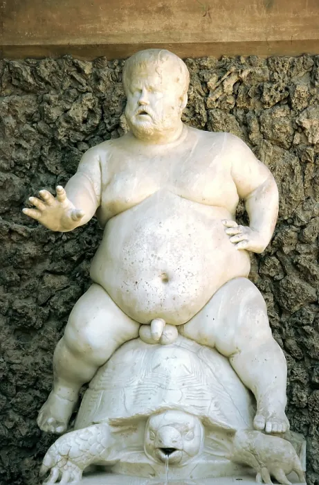 Gerahmter Druck : Statue von Gott Bacchus auf einer Schildkröte Gerahmter Druck : Statue von Gott Bacchus auf einer Schildkröte