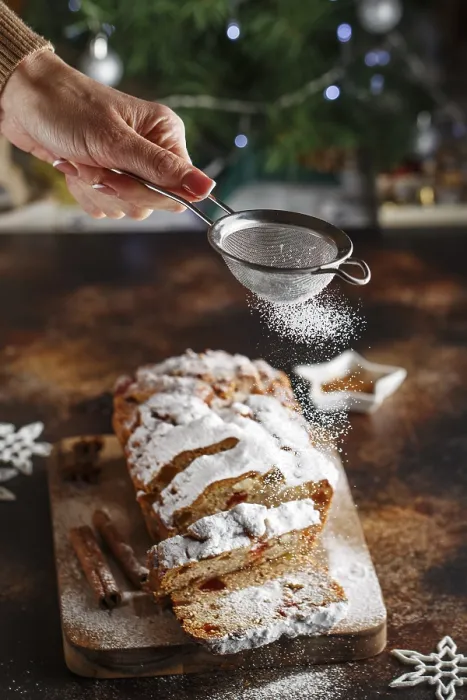 Gerahmter Druck : Stollen ist ein Obstbrot mit Nüssen. Gerahmter Druck : Stollen ist ein Obstbrot mit Nüssen.
