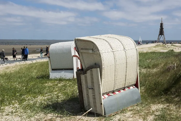 Gerahmter Druck : Strandkorbe und Kugelbake Gerahmter Druck : Strandkorbe und Kugelbake