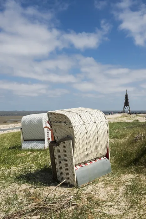 Gerahmter Druck : Strandkorbe und Kugelbake
