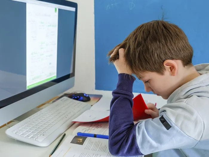 Gerahmter Druck : Schüler machen Hausaufgaben vor dem Computer. Gerahmter Druck : Schüler machen Hausaufgaben vor dem Computer.