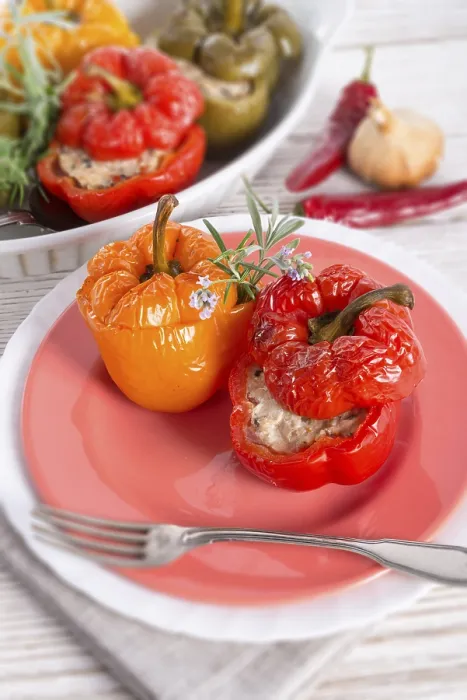 Gerahmter Druck : Gefüllte Paprika mit Reis.