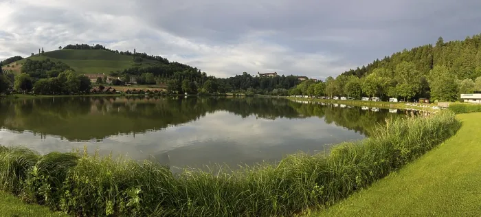 Gerahmter Druck : Sulmsee im Abendlicht, Panoramablick