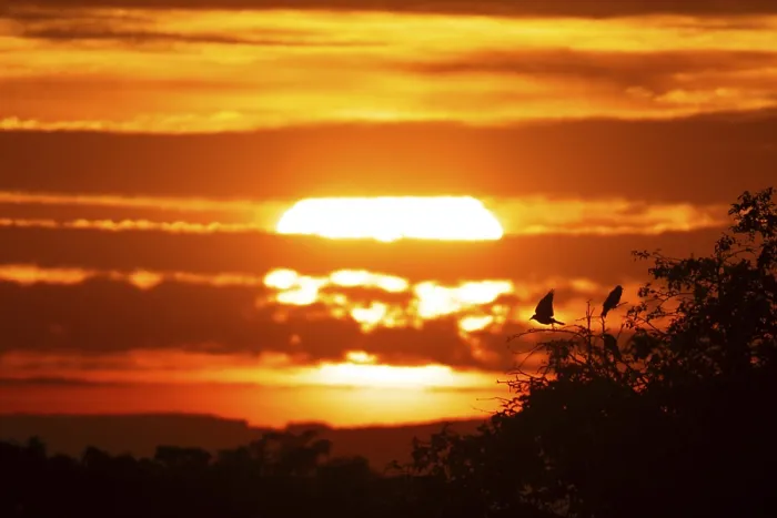Gerahmter Druck : Die Sonne geht hinter einem Wolkenband auf. Gerahmter Druck : Die Sonne geht hinter einem Wolkenband auf.