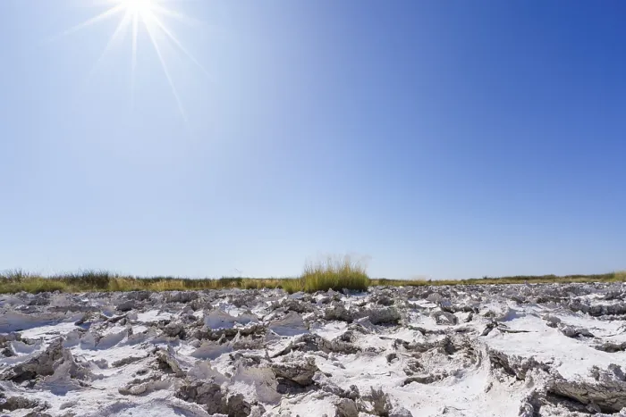Gerahmter Druck : Sonnenstrahlen auf Trockenmudemuster Gerahmter Druck : Sonnenstrahlen auf Trockenmudemuster