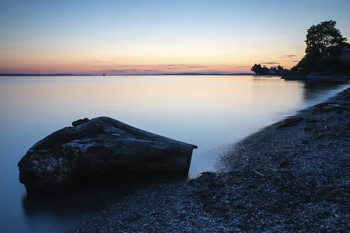 Gerahmter Druck : Sonnenuntergang über den Bodensee, Strand. Gerahmter Druck : Sonnenuntergang über den Bodensee, Strand.
