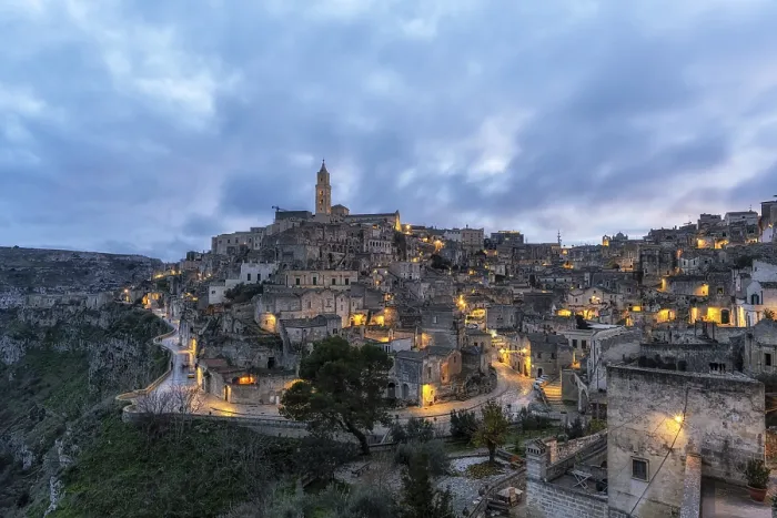 Gerahmter Druck : Sonnenuntergangs-Blick auf Sassi di Matera Gerahmter Druck : Sonnenuntergangs-Blick auf Sassi di Matera