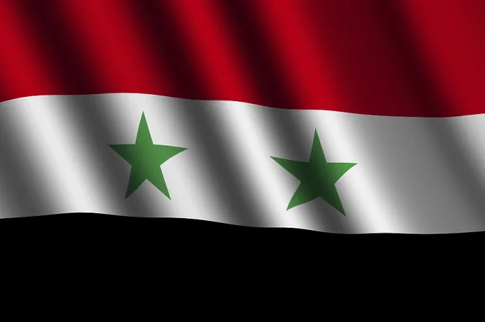 Gerahmter Druck : Das syrische Flagge weht im Wind. Gerahmter Druck : Das syrische Flagge weht im Wind.