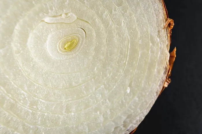 Gerahmter Druck : Texturdetail einer halbierten Zwiebel.