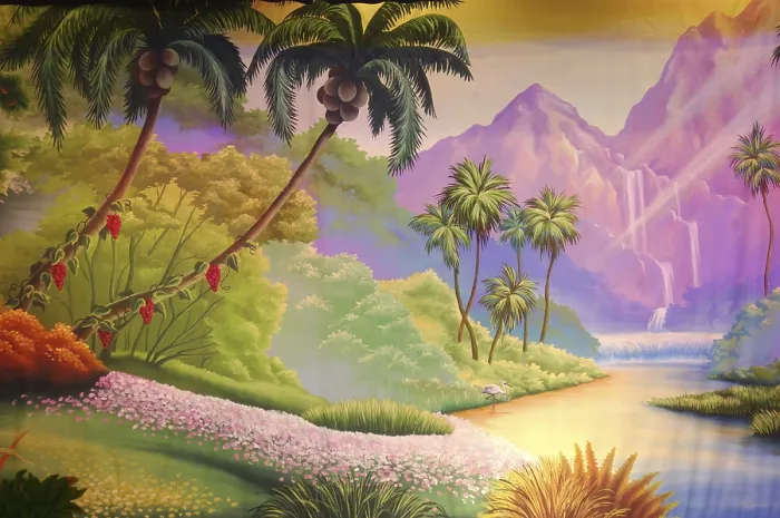 Gerahmter Druck : Bühnenhintergrund mit einem friedlichen Wald. Gerahmter Druck : Bühnenhintergrund mit einem friedlichen Wald.
