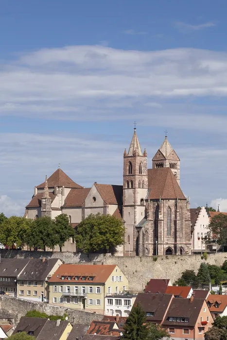 Gerahmter Druck : Ortschaft mit Munsterberg und St. Gerahmter Druck : Ortschaft mit Munsterberg und St.
