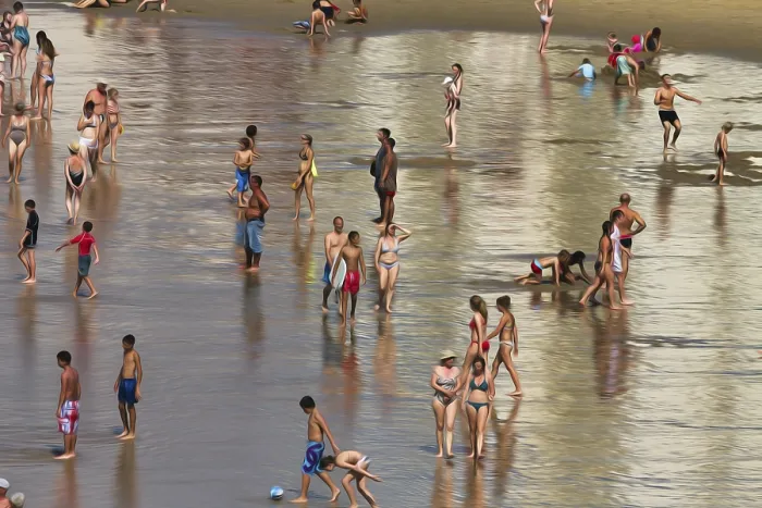 Gerahmter Druck : Menschenmenge am Strand von Biarritz Gerahmter Druck : Menschenmenge am Strand von Biarritz