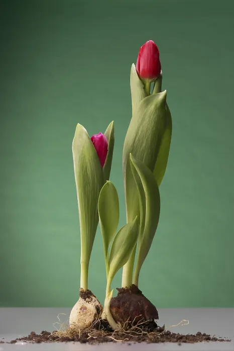 Gerahmter Druck : Tulpen mit Knolle und Erde. Gerahmter Druck : Tulpen mit Knolle und Erde.