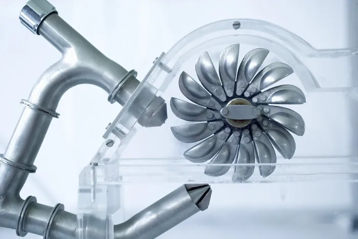 Gerahmter Druck : Turbine-Modell in einem Durchströmungsprüflabor Gerahmter Druck : Turbine-Modell in einem Durchströmungsprüflabor