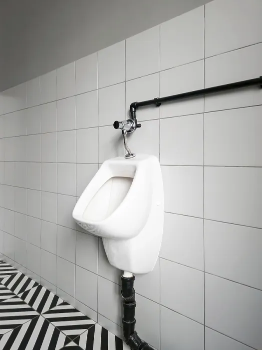 Gerahmter Druck : Ein Urinal ist an einer Wand in einem Badezimmer montiert. Gerahmter Druck : Ein Urinal ist an einer Wand in einem Badezimmer montiert.