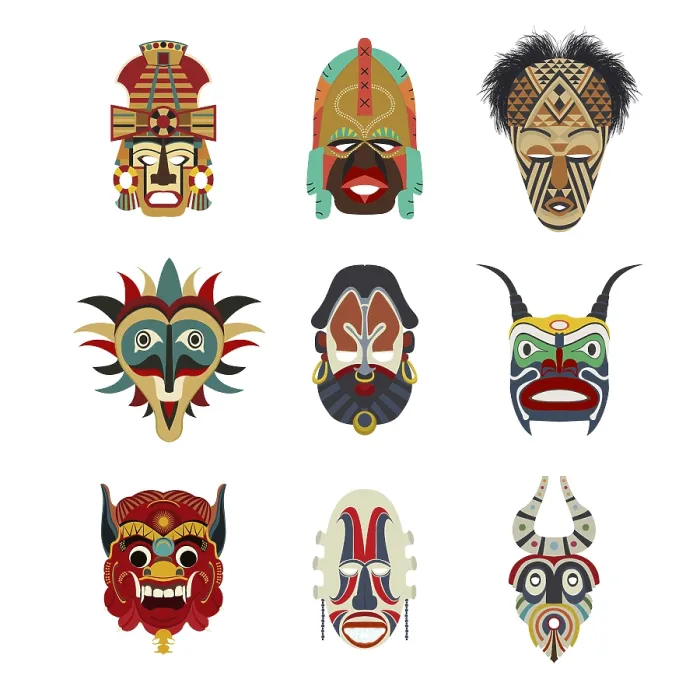 Gerahmter Druck : Tribale Maske-Sets in Vektorform Gerahmter Druck : Tribale Maske-Sets in Vektorform