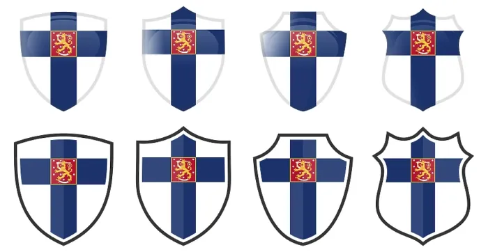 Gerahmter Druck : Finnisches Wappen in Form eines Schildes Gerahmter Druck : Finnisches Wappen in Form eines Schildes