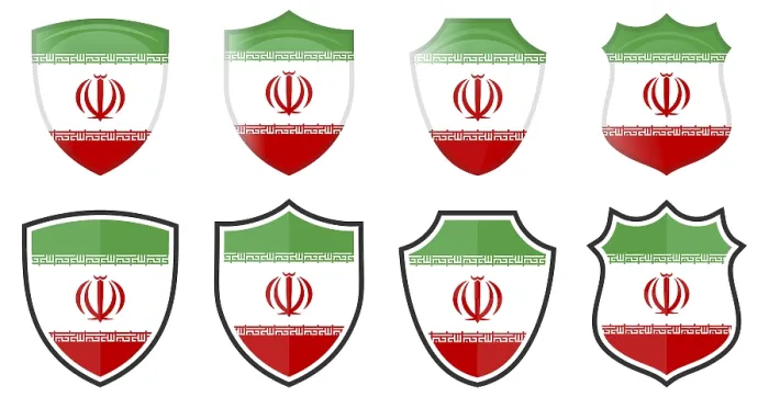Gerahmter Druck : Vertikaler iranischer Flaggen in Schildform. Gerahmter Druck : Vertikaler iranischer Flaggen in Schildform.