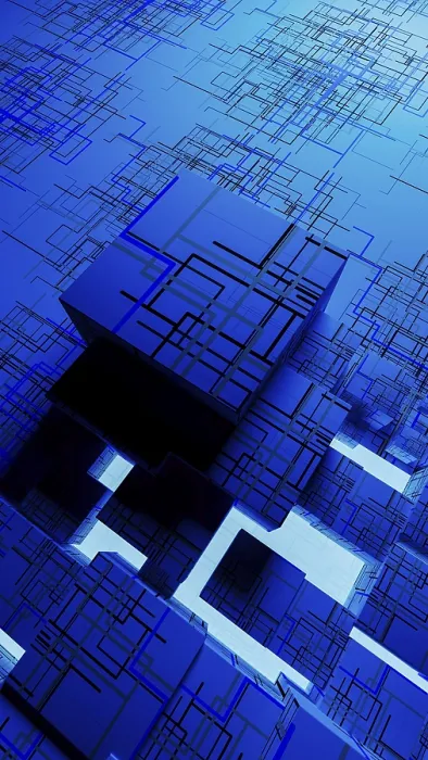 Gerahmter Druck : Interconnected Kuben in einem digitalen Umfeld Gerahmter Druck : Interconnected Kuben in einem digitalen Umfeld