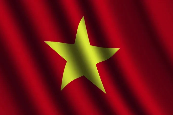 Gerahmter Druck : Das vietnamesische Flagge weht im Wind.